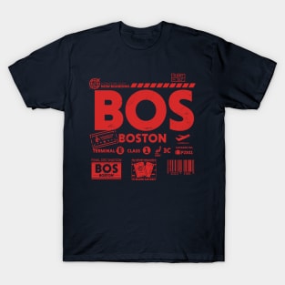 Vintage Boston BOS Airport Code Travel Day Retro Travel Tag T-Shirt